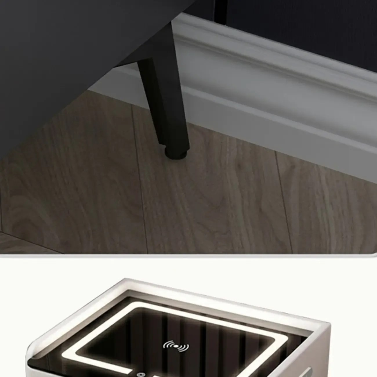 Narrow 3-Drawers Glass Top Wooden Nightstand with Light Image - 9