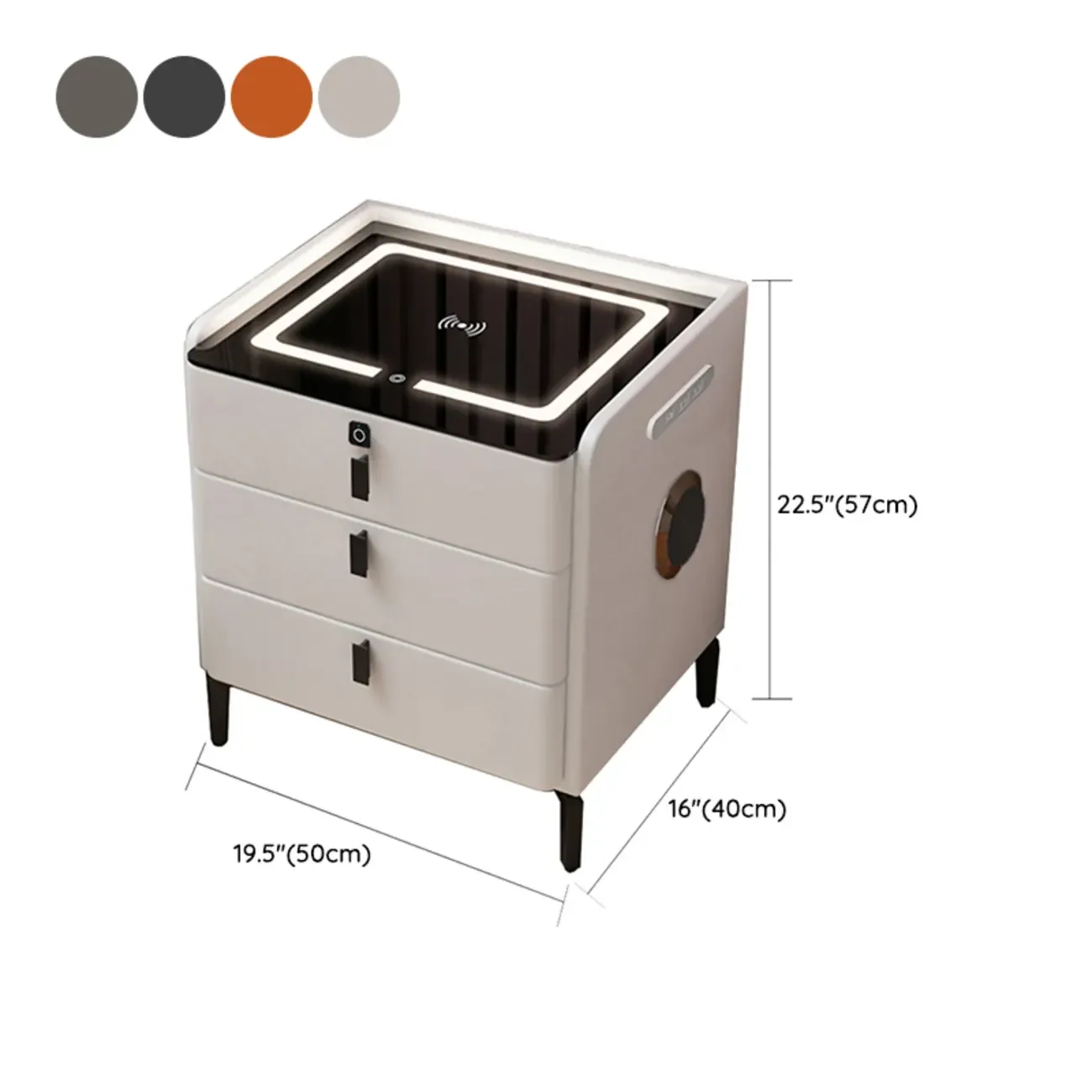 Narrow 3-Drawers Glass Top Wooden Nightstand with Light Image - 11