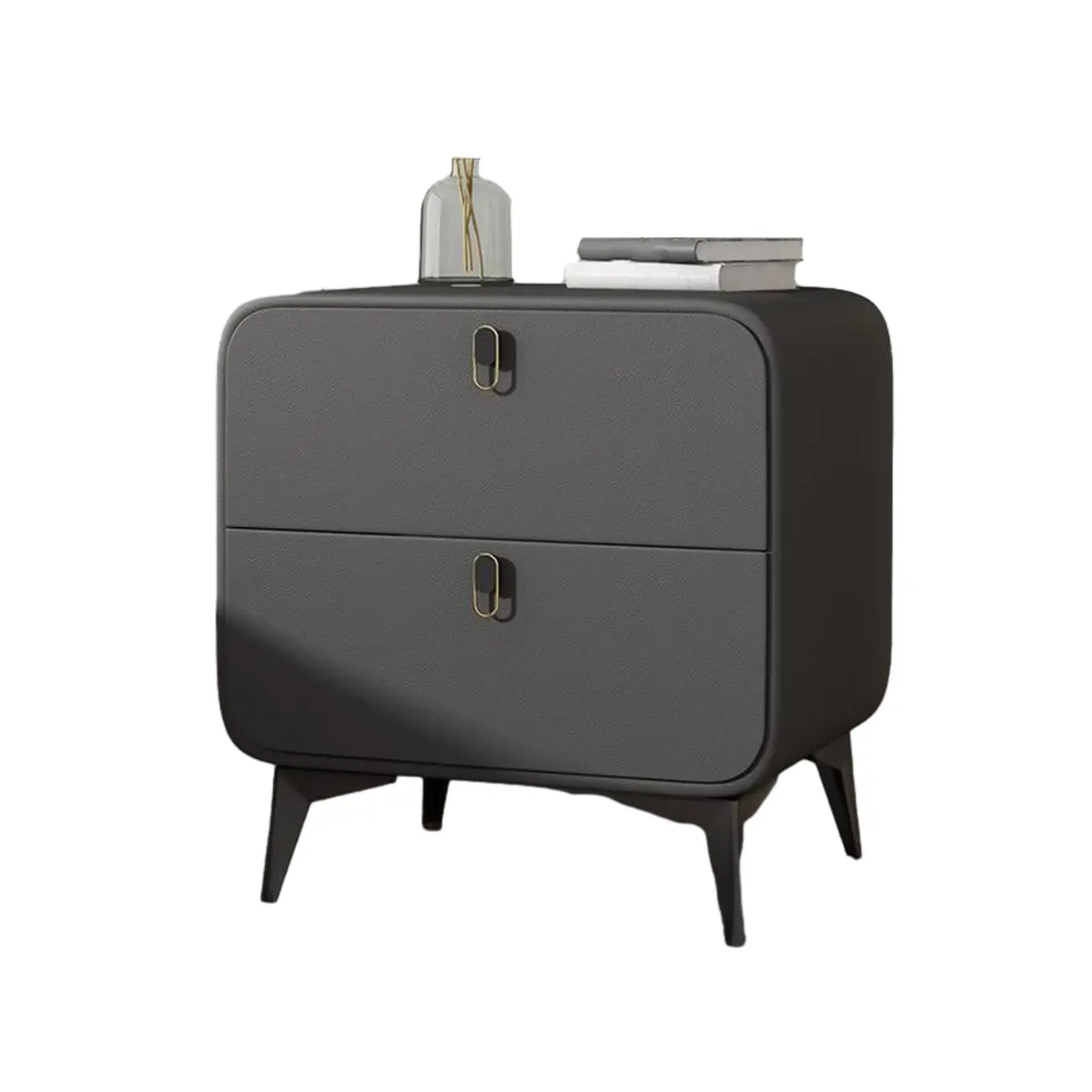 Scandinavian Leather 2 Drawers Wood Nightstand Image - 5 | homeyfad