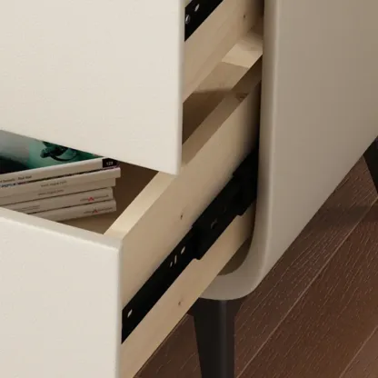 Scandinavian Leather 2 Drawers Wood Nightstand Image - 7