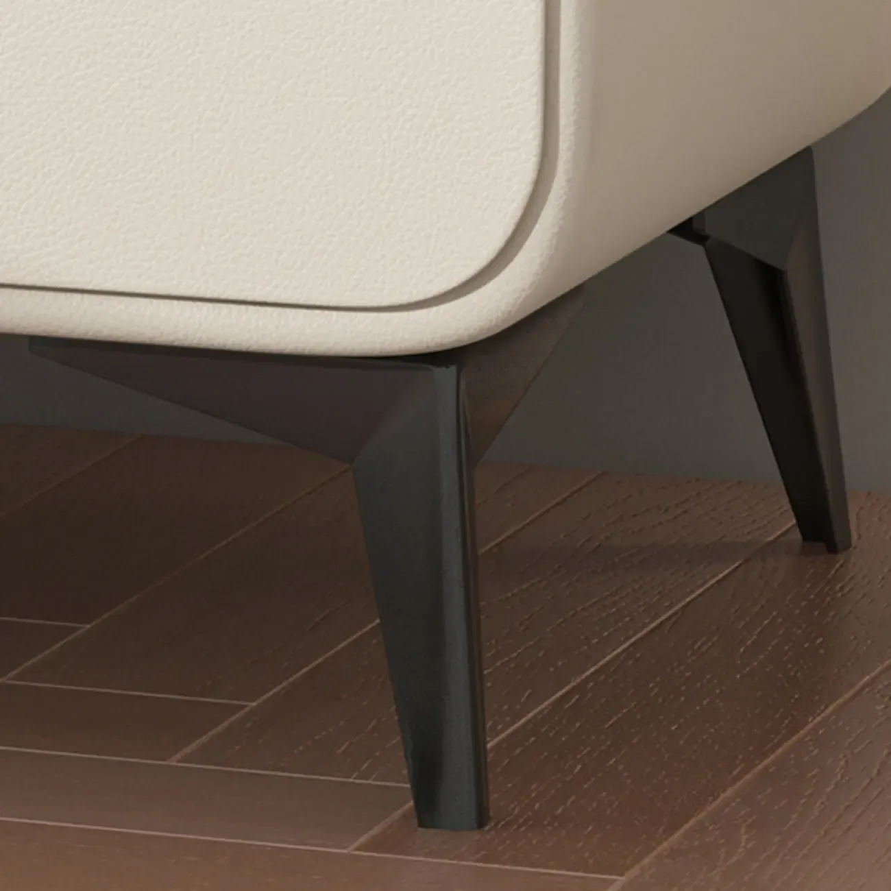 Scandinavian Leather 2 Drawers Wood Nightstand Image - 8