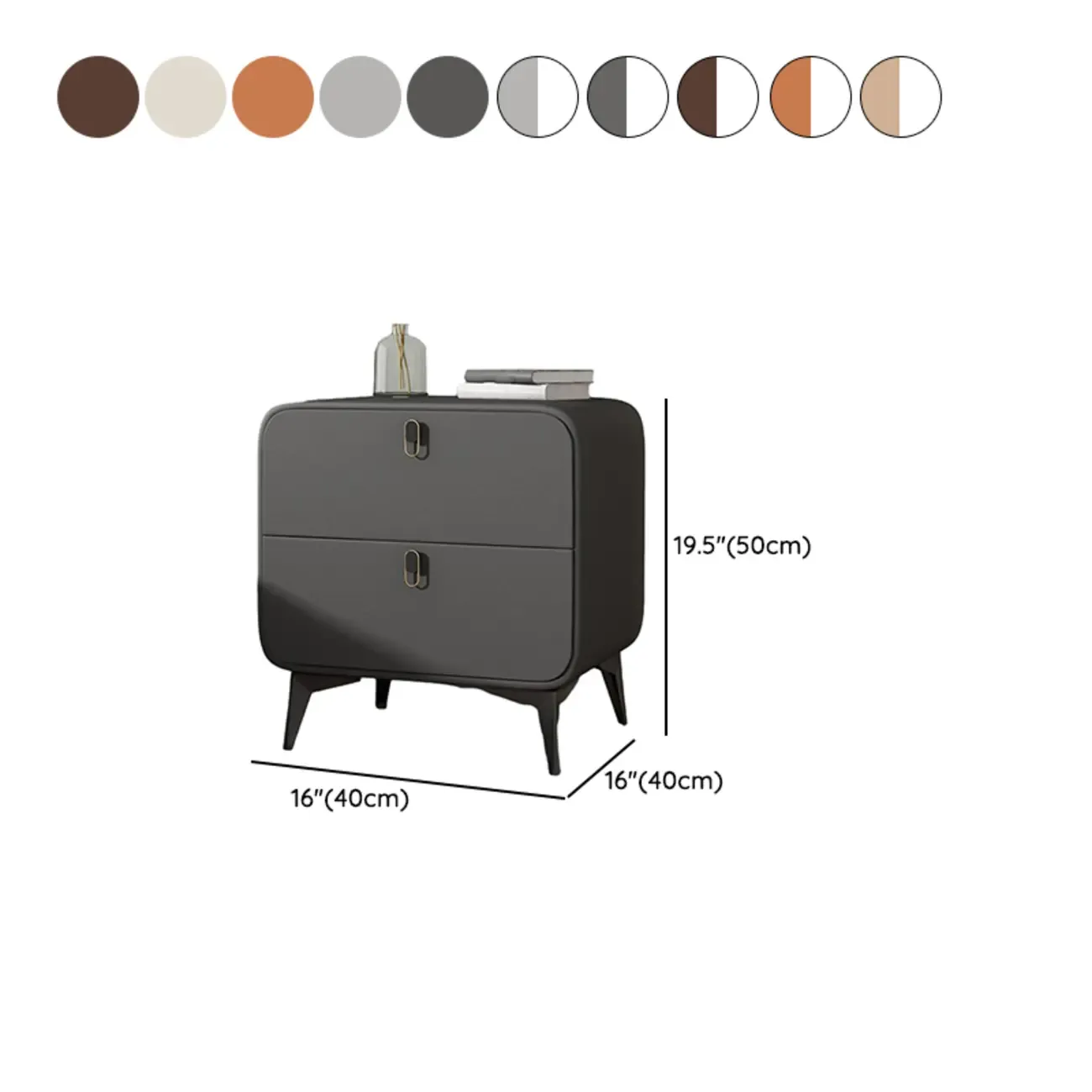 Scandinavian Leather 2 Drawers Wood Nightstand #size