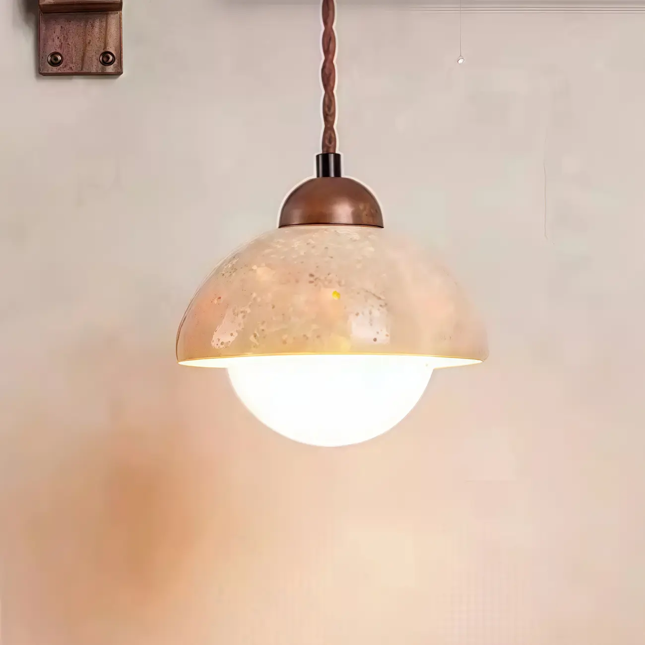 Rustic Stone Shade Adjustable Wooden Swing Arm Wall Light Image - 6 | homeyfad