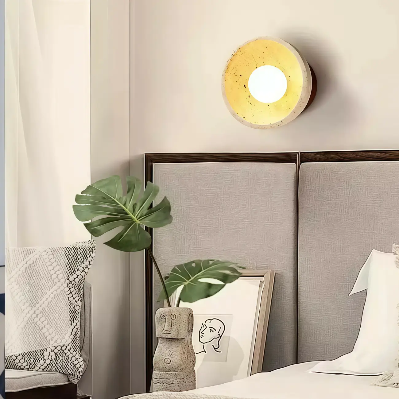 Rustic Stone Shade Adjustable Wooden Swing Arm Wall Light Image - 13 | homeyfad