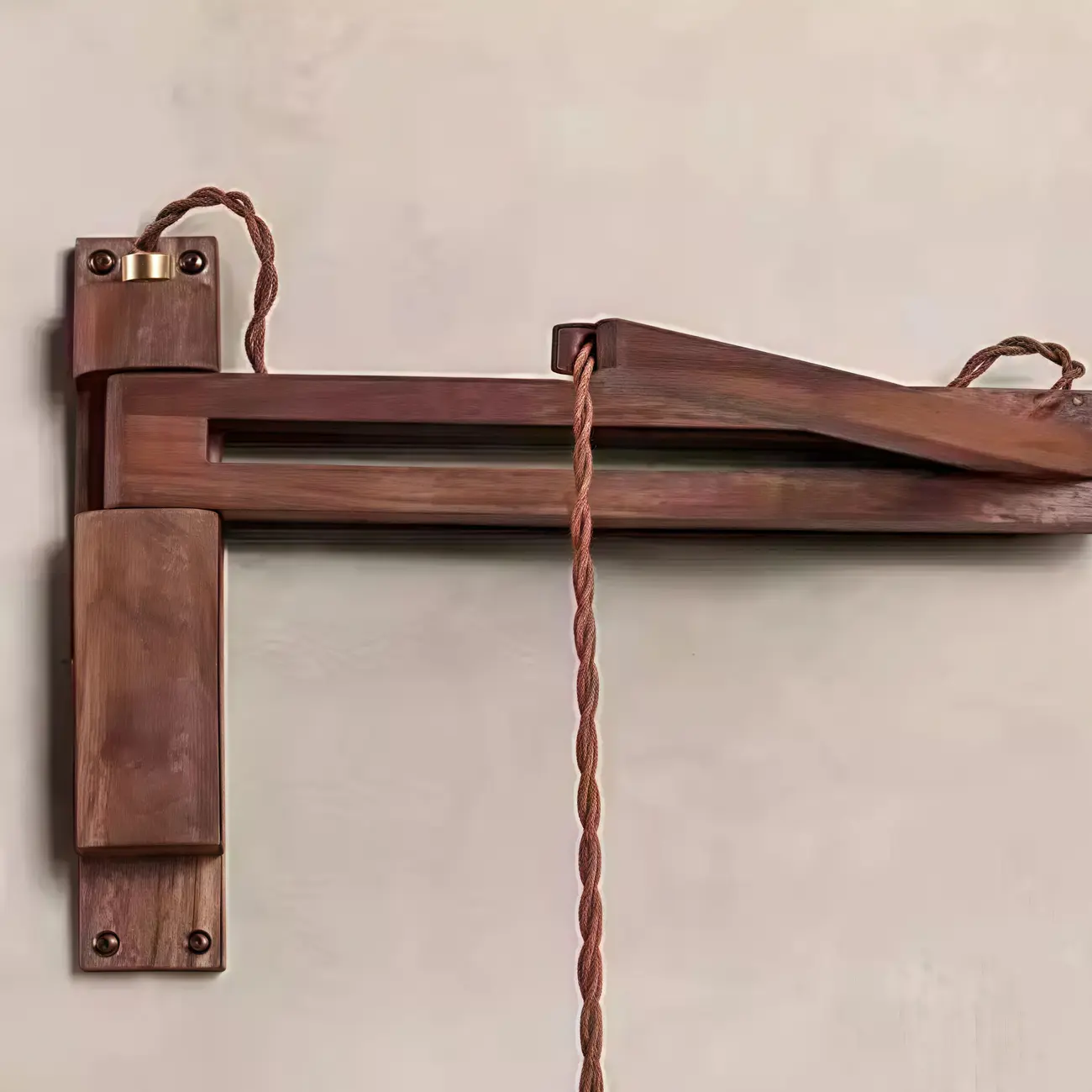 Rustic Stone Shade Adjustable Wooden Swing Arm Wall Light Image - 8 | homeyfad