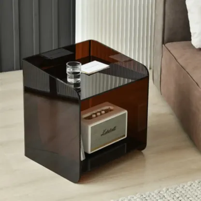 Bedroom Tan Acrylic Open Storage Small Nightstand Image - 2