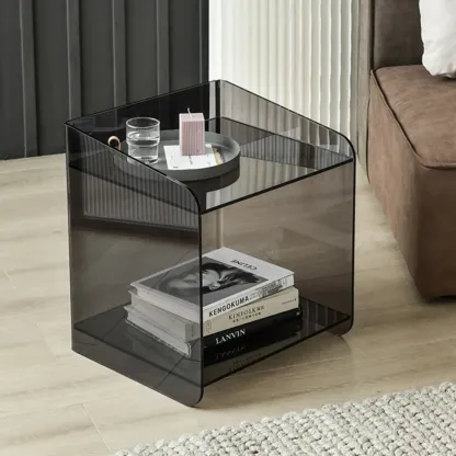 Bedroom Tan Acrylic Open Storage Small Nightstand Image - 3