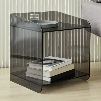 Bedroom Tan Acrylic Open Storage Small Nightstand Image - 4