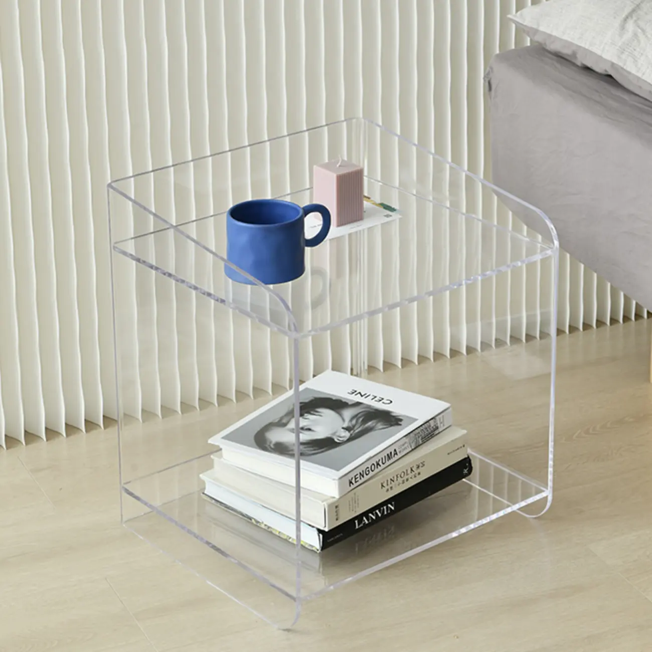 Bedroom Tan Acrylic Open Storage Small Nightstand Image - 5 | homeyfad