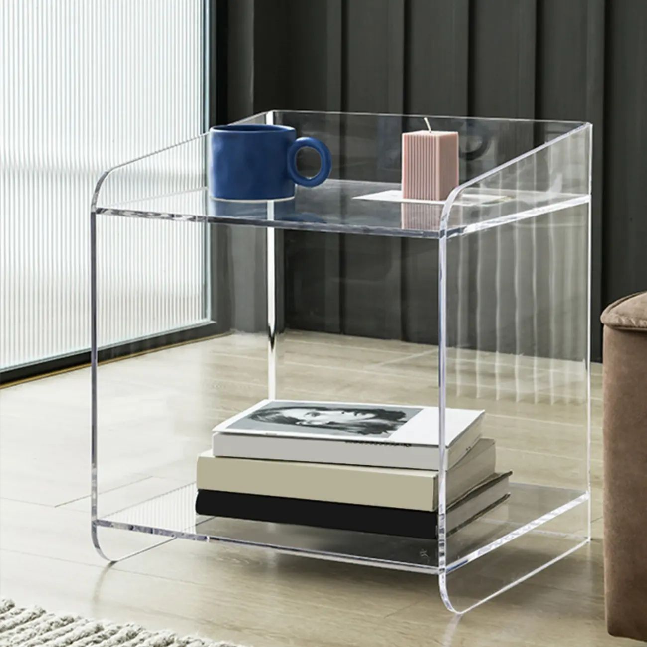 Bedroom Tan Acrylic Open Storage Small Nightstand Image - 10 | homeyfad