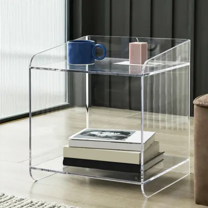 Bedroom Tan Acrylic Open Storage Small Nightstand Image - 10