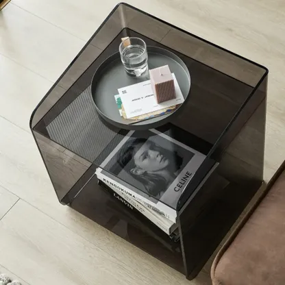 Bedroom Tan Acrylic Open Storage Small Nightstand Image - 11