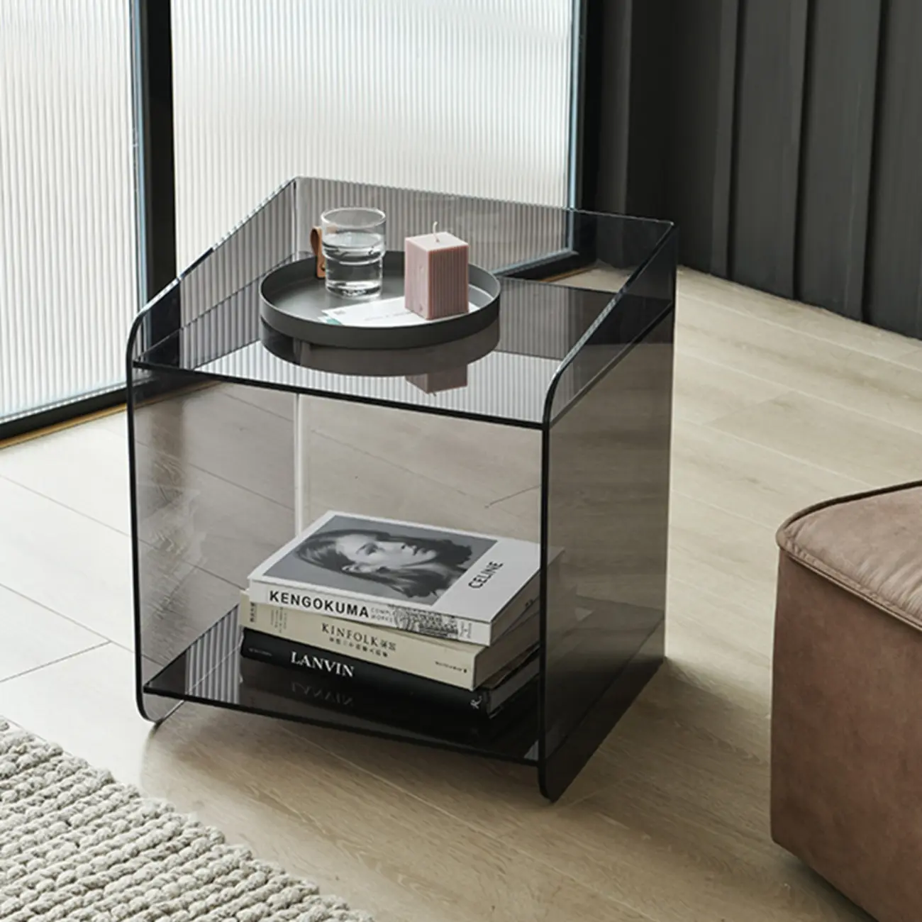 Bedroom Tan Acrylic Open Storage Small Nightstand Image - 12 | homeyfad