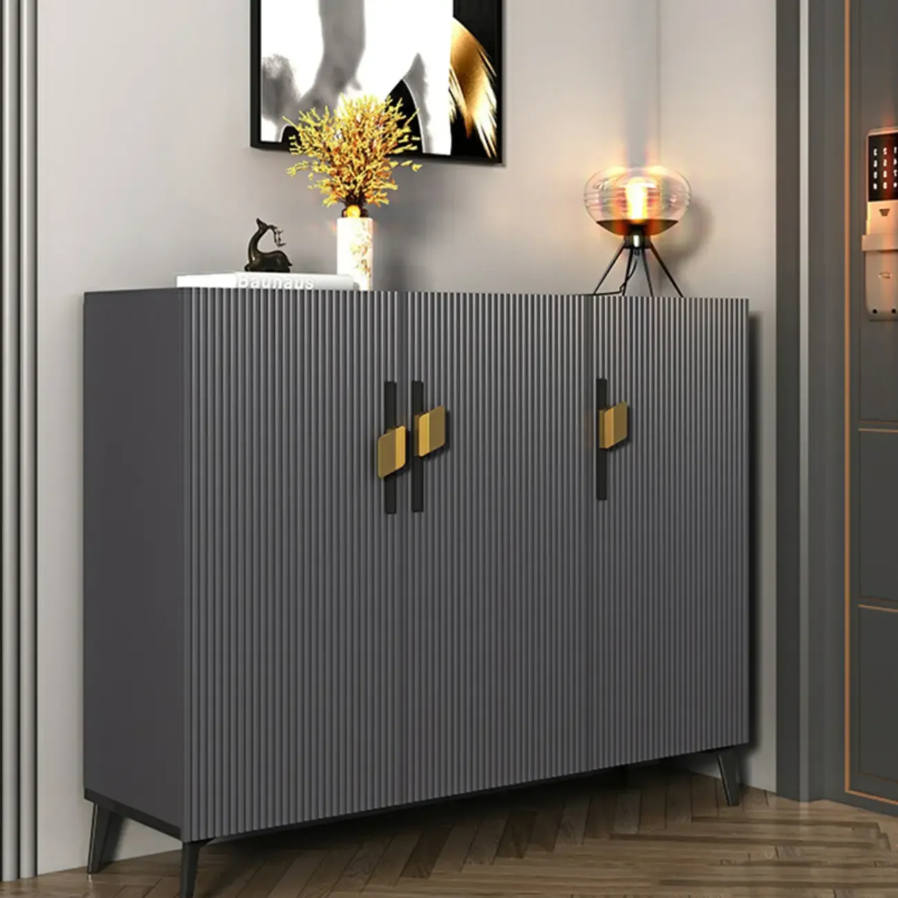 Luxury Grey Wooden Shoe Cabinet for Entryway Image - 1