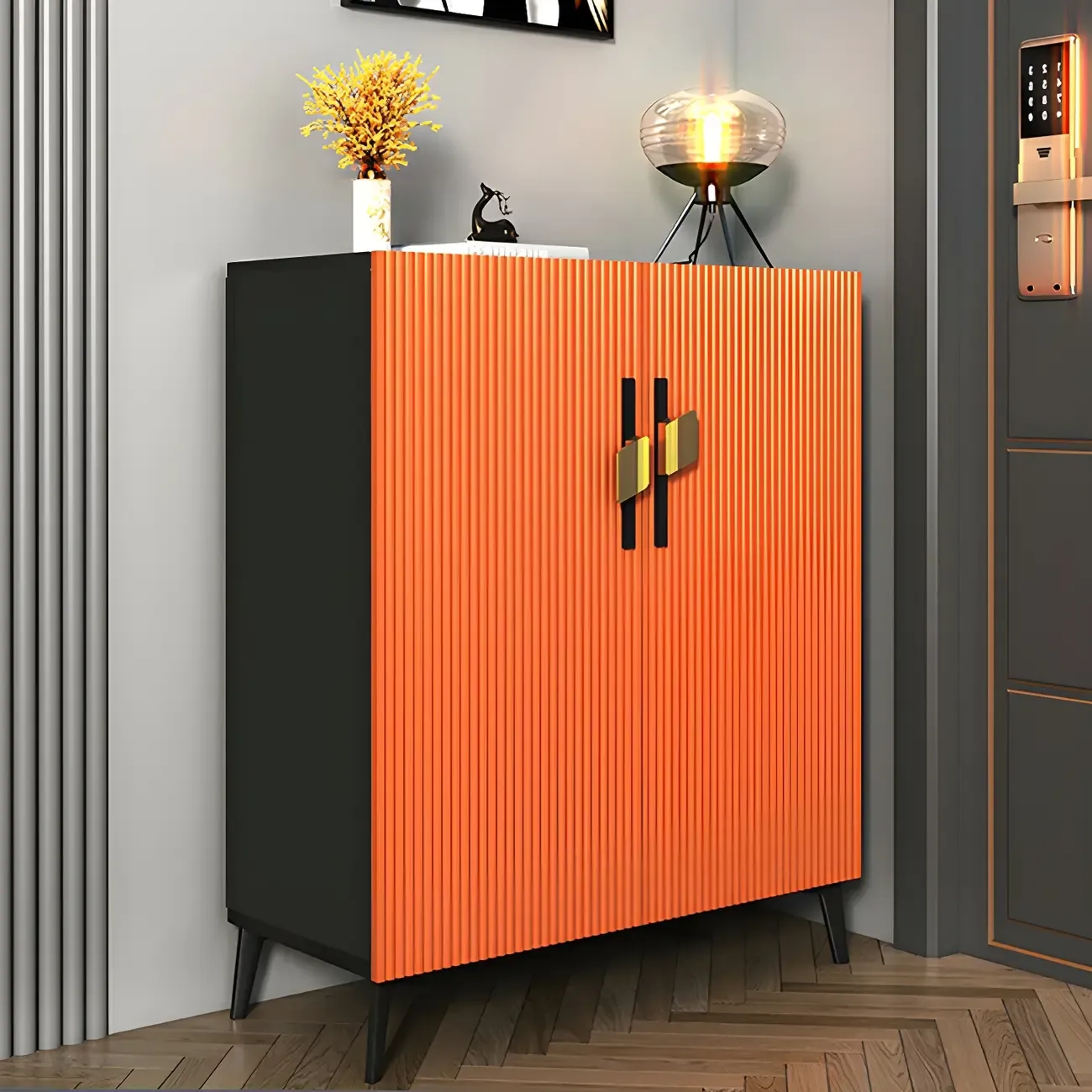 Luxury Grey Wooden Shoe Cabinet for Entryway Image - 3