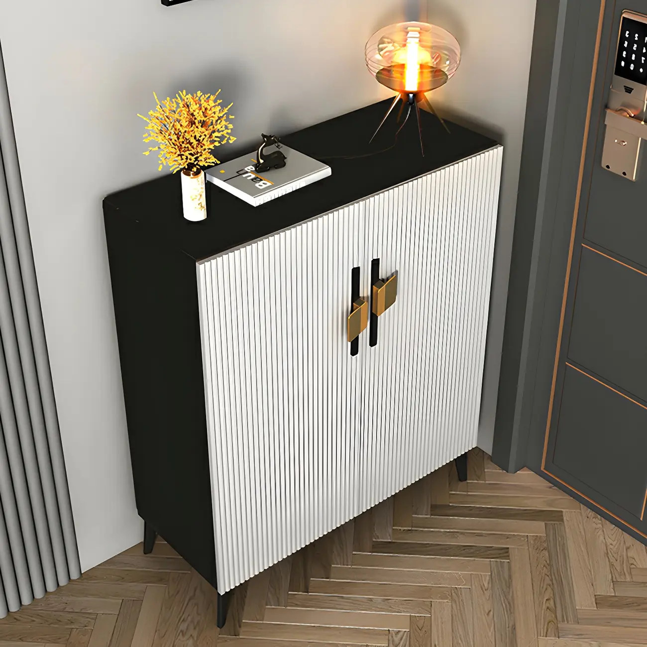 Luxury Grey Wooden Shoe Cabinet for Entryway Image - 5 | homeyfad