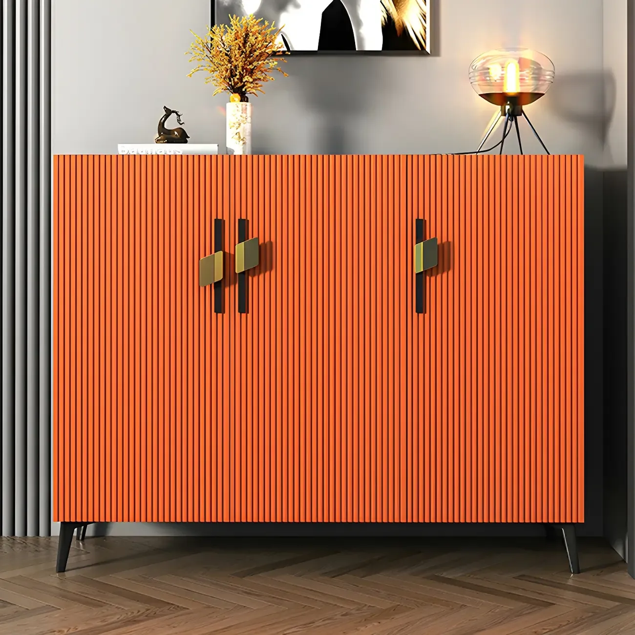 Luxury Grey Wooden Shoe Cabinet for Entryway Image - 7