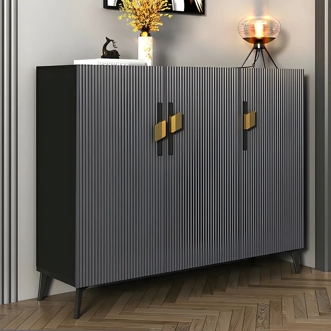 Luxury Grey Wooden Shoe Cabinet for Entryway Image - 8