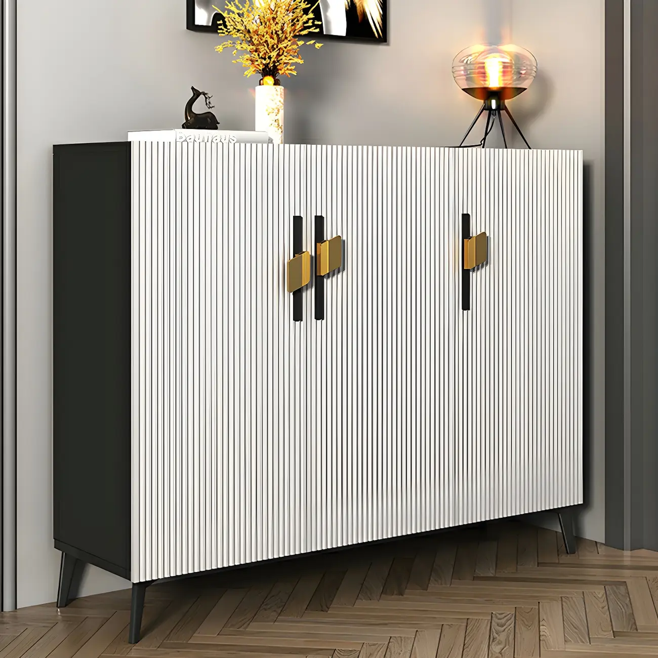 Luxury Grey Wooden Shoe Cabinet for Entryway Image - 6 | homeyfad