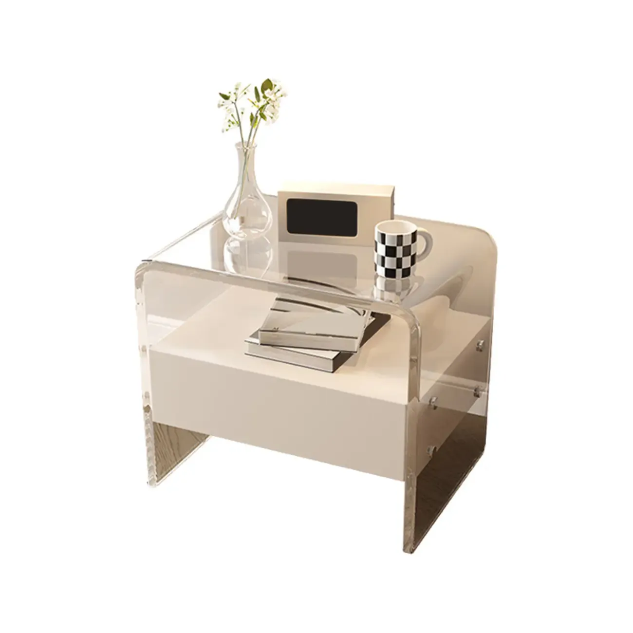 Clear White Acrylic Frame Drawer Storage Nightstand Image - 5