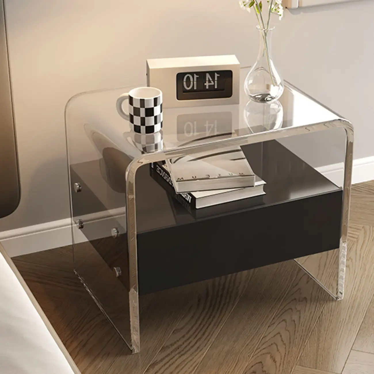 Clear White Acrylic Frame Drawer Storage Nightstand Image - 7