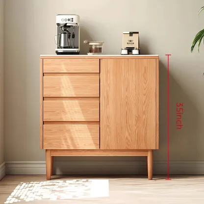 Stone-Top 4-Drawer Wooden Sideboard Cabinet in Natural Finish Image - 7