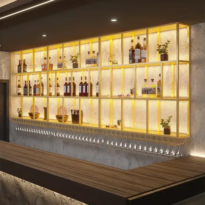 Rectangular Metal Wine Rack Wall Mounted Lighting Included Image - 1