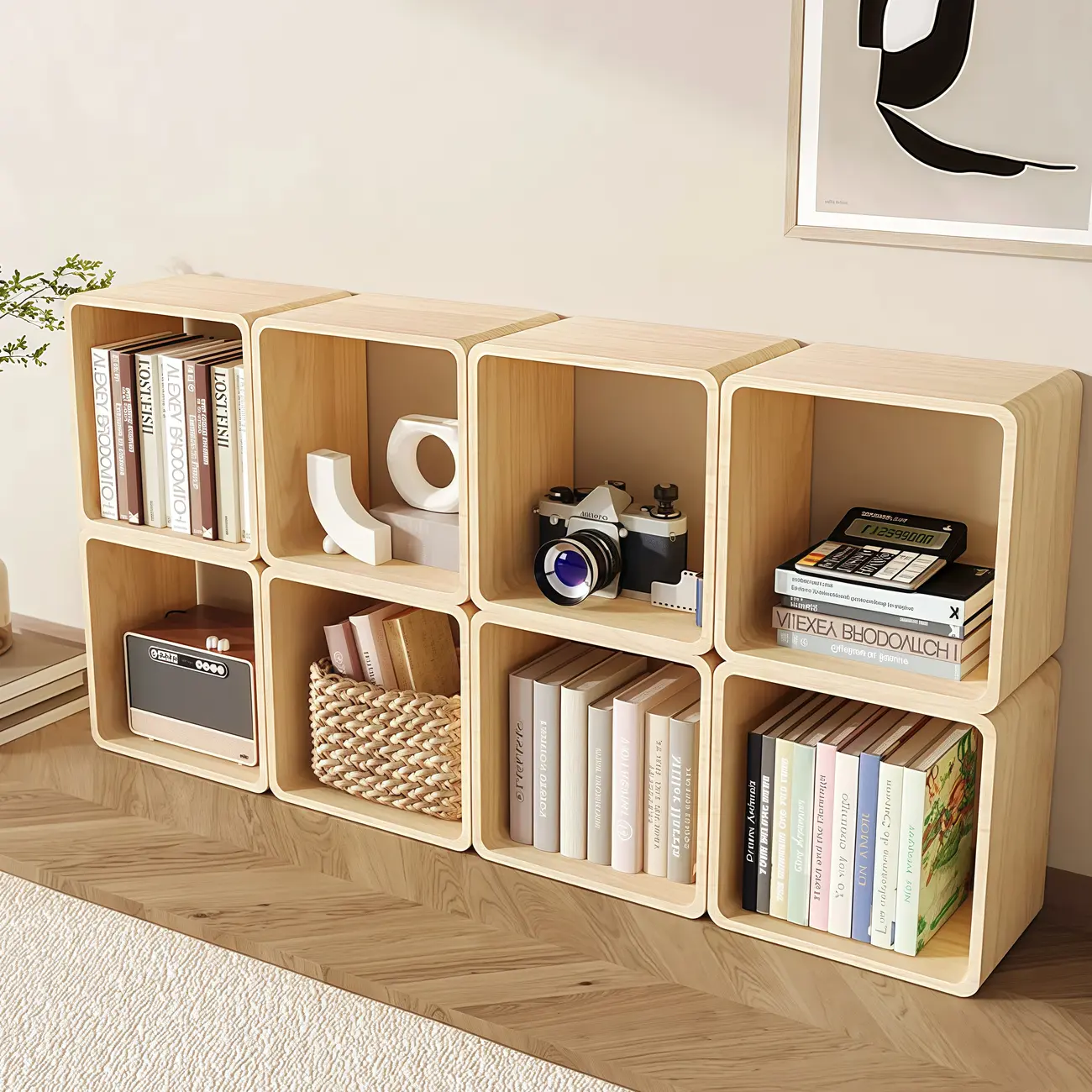Modern Wooden Natural Open Back Cube Bookcase Image - 1 | homeyfad
