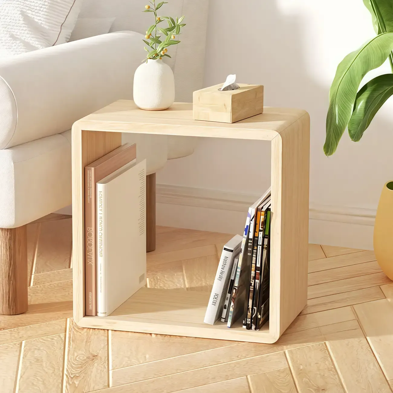 Modern Wooden Natural Open Back Cube Bookcase Image - 6