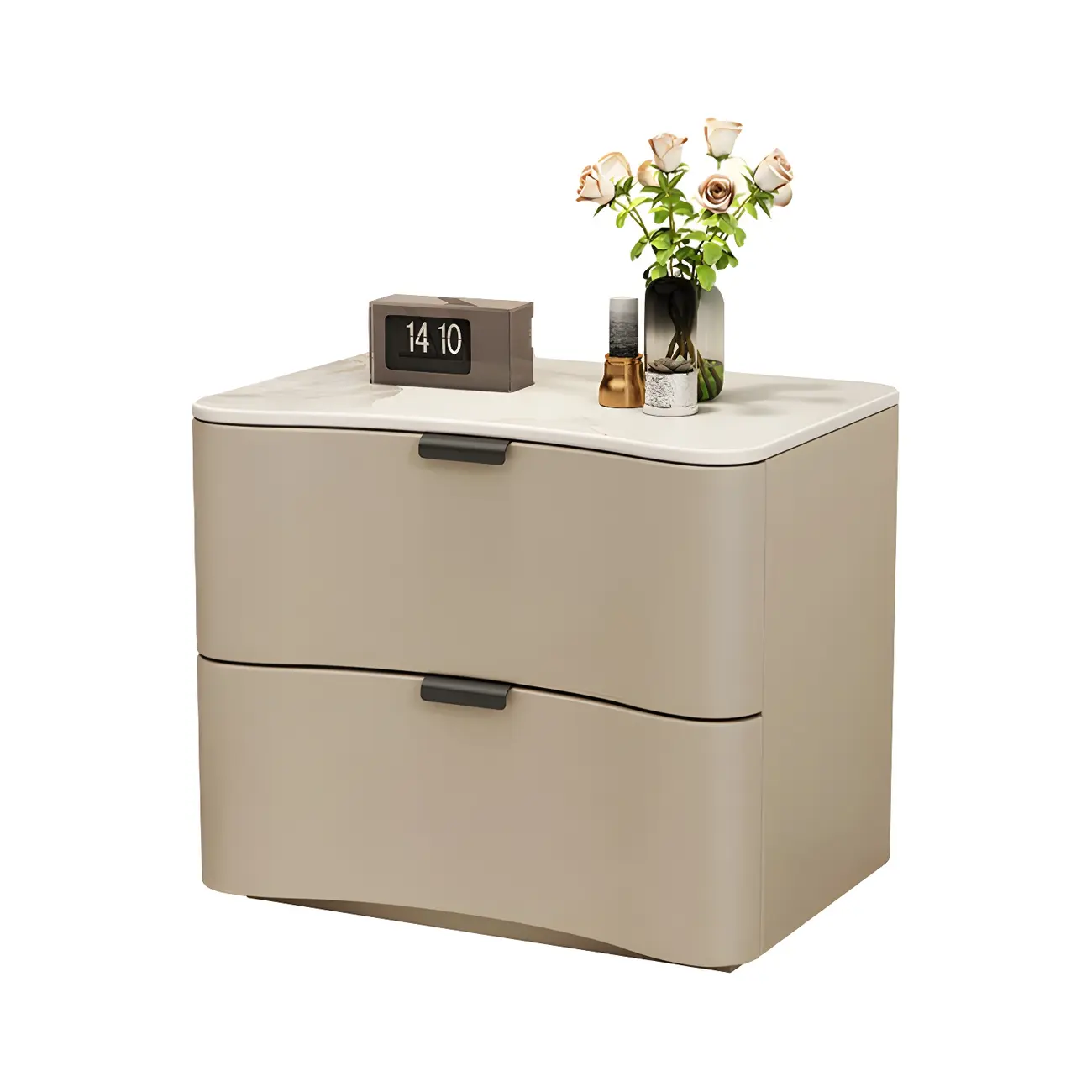 Modern Waved Stone Top Leather 2-Drawer Nightstand Image - 18 | homeyfad