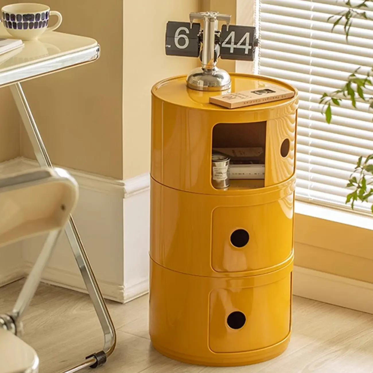 Modern Round Acrylic Bedside Table Storage Geometry Nightstand Image - 2 | homeyfad