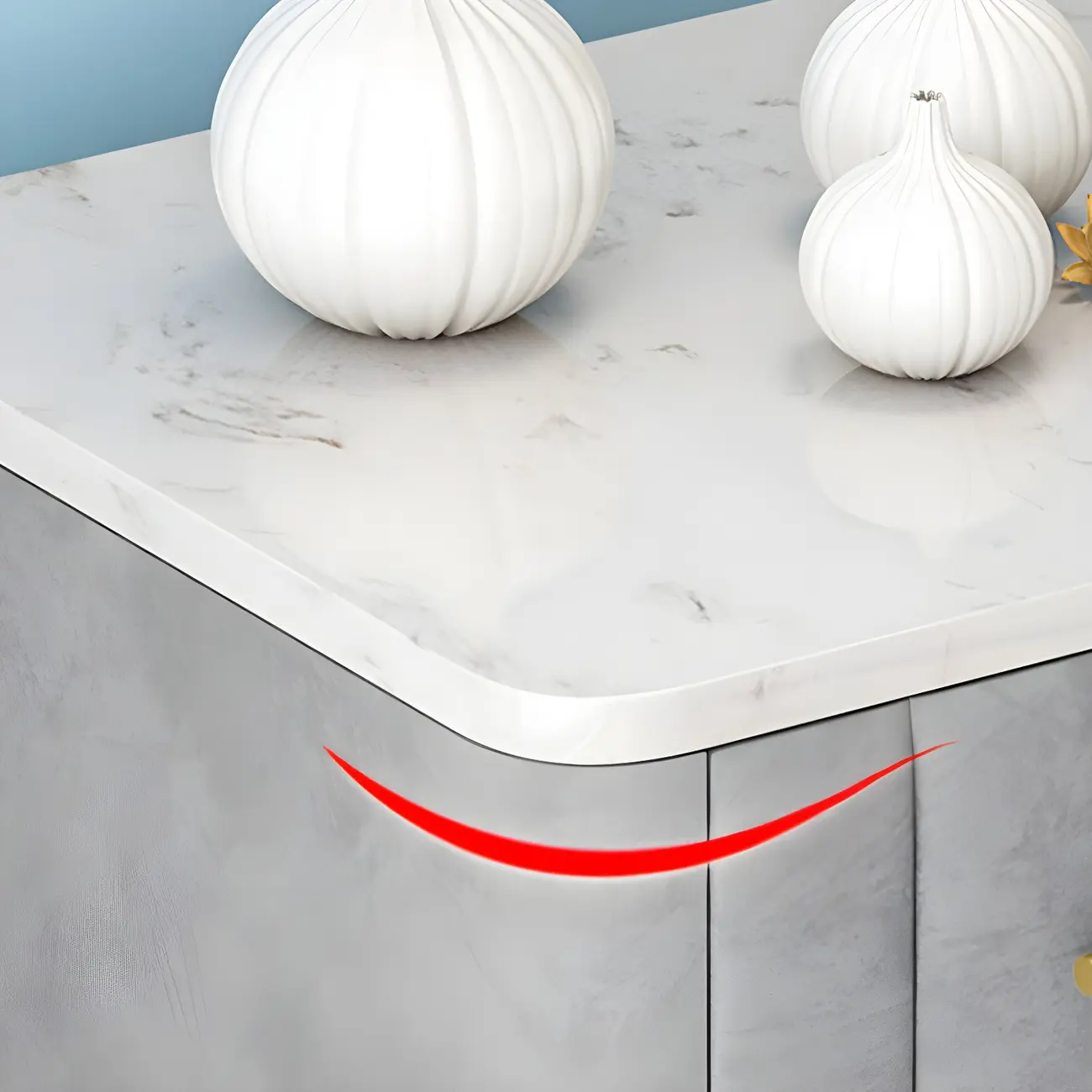 Modern Suede Grey Gold Marble-Topped 3-Drawer Nightstand Image - 11 | homeyfad