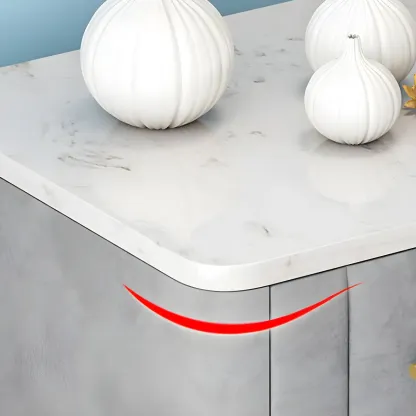 Modern Suede Grey Gold Marble-Topped 3-Drawer Nightstand Image - 11