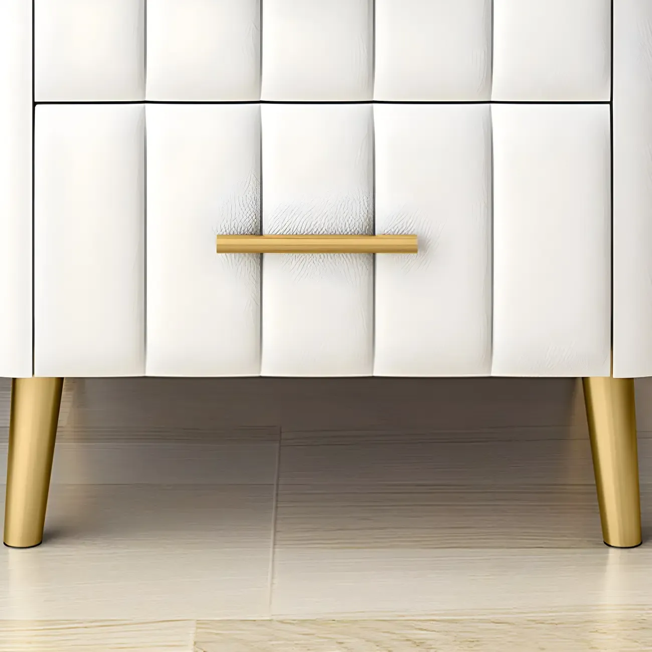 Modern Suede Grey Gold Marble-Topped 3-Drawer Nightstand Image - 12