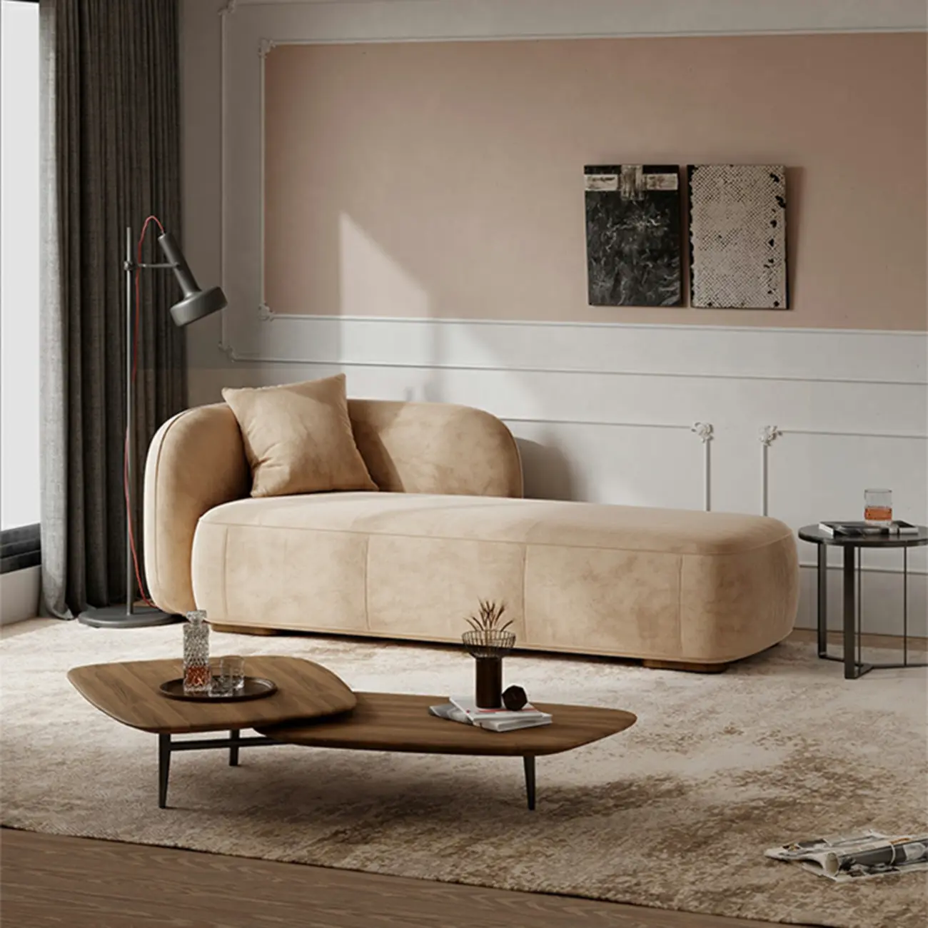Contemporary Velvet Chaise Lounge with Fixed Cushion & Arm Image - 1 | homeyfad