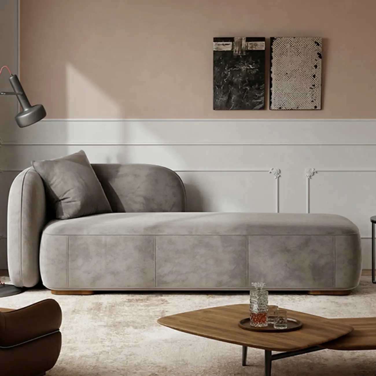 Contemporary Velvet Chaise Lounge with Fixed Cushion & Arm Image - 2 | homeyfad