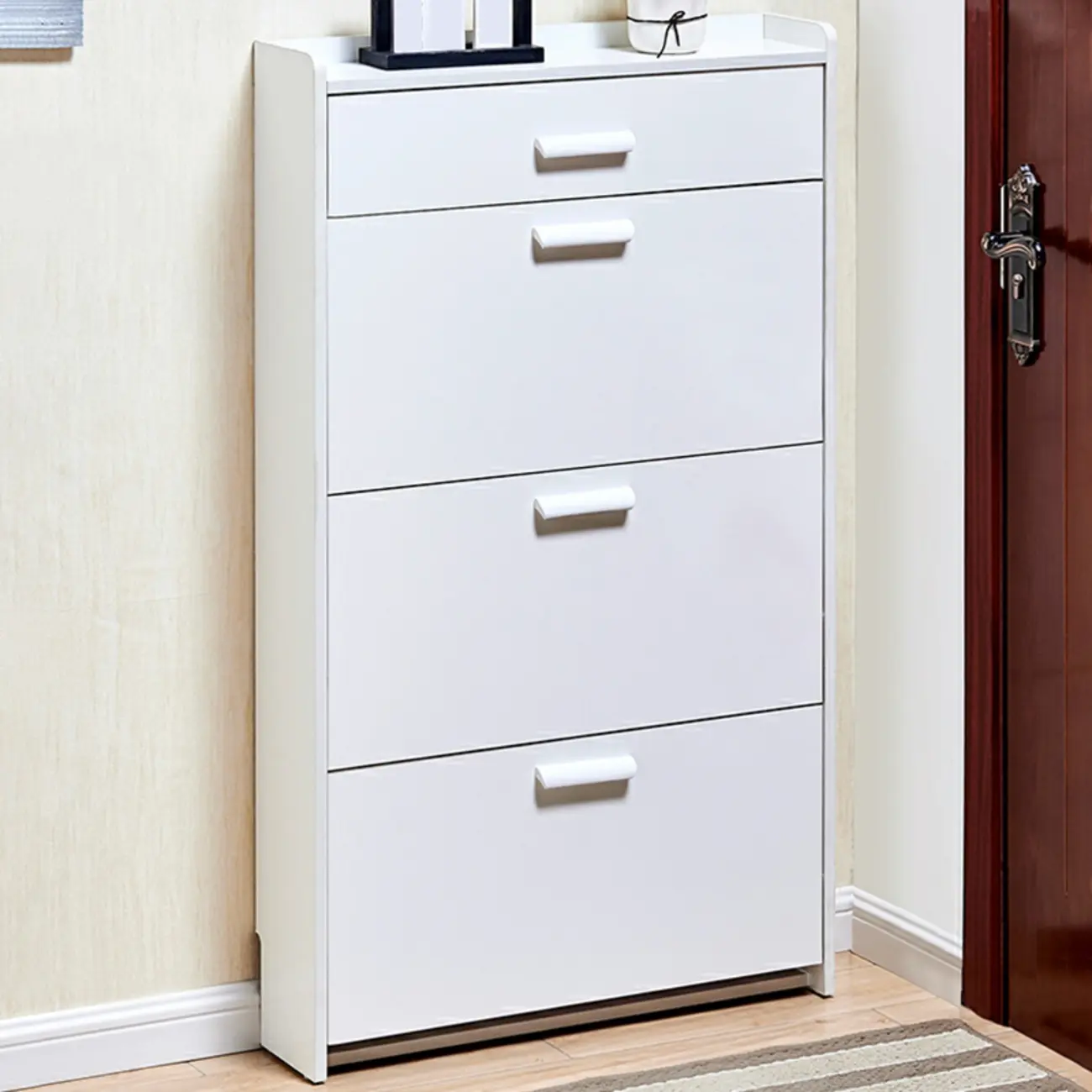 Narrow Wall-Mounted White Shoe Cabinet with Drawers Image - 6 | homeyfad