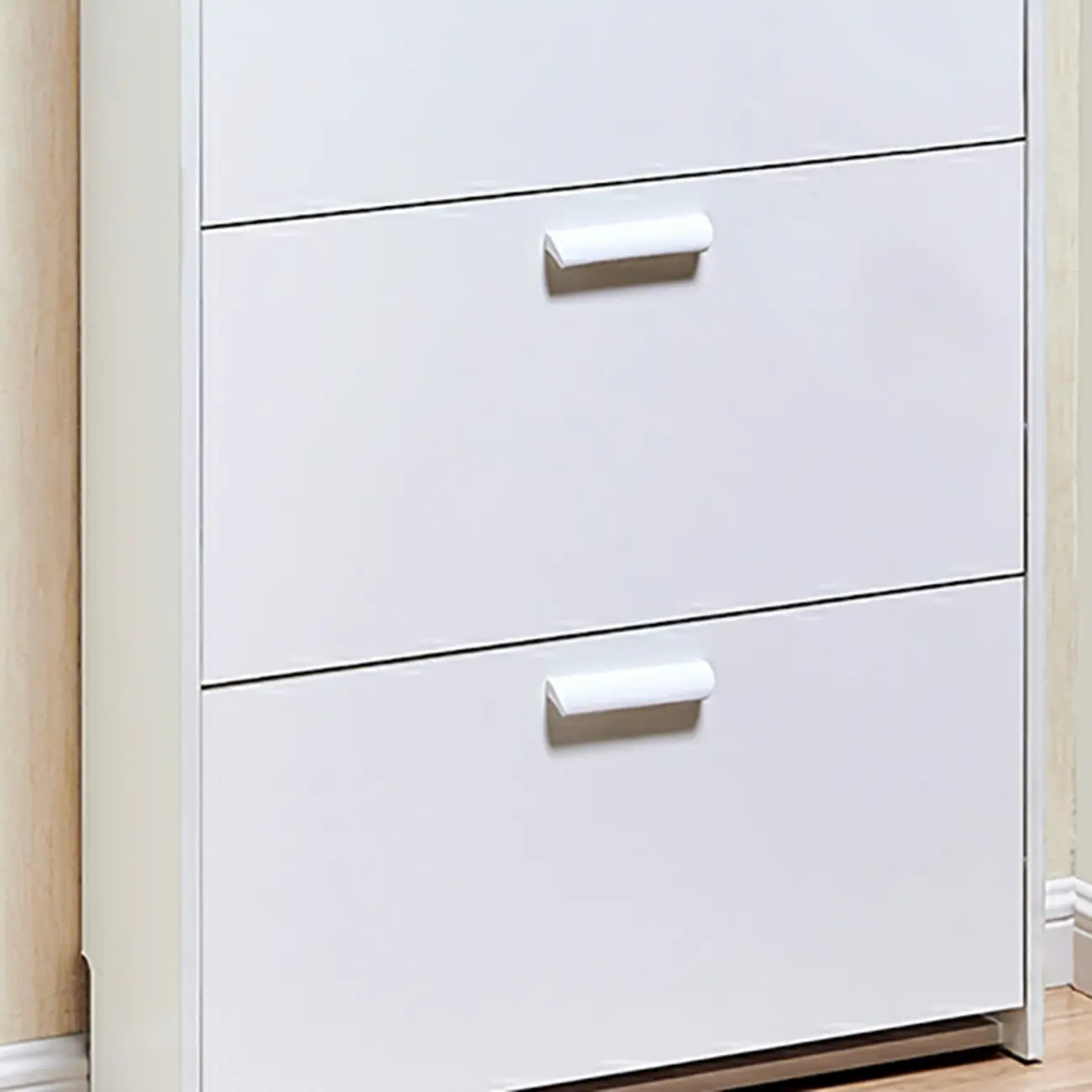 Narrow Wall-Mounted White Shoe Cabinet with Drawers Image - 12 | homeyfad