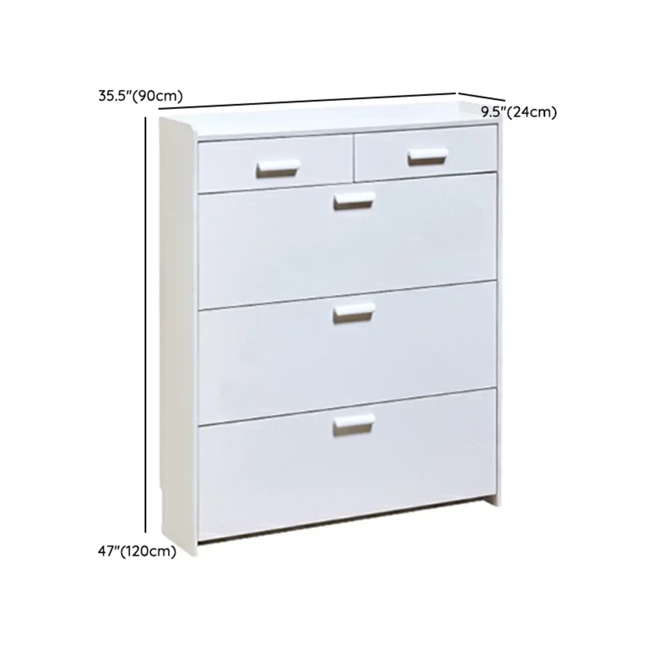 Narrow Wall-Mounted White Shoe Cabinet with Drawers Image - 19