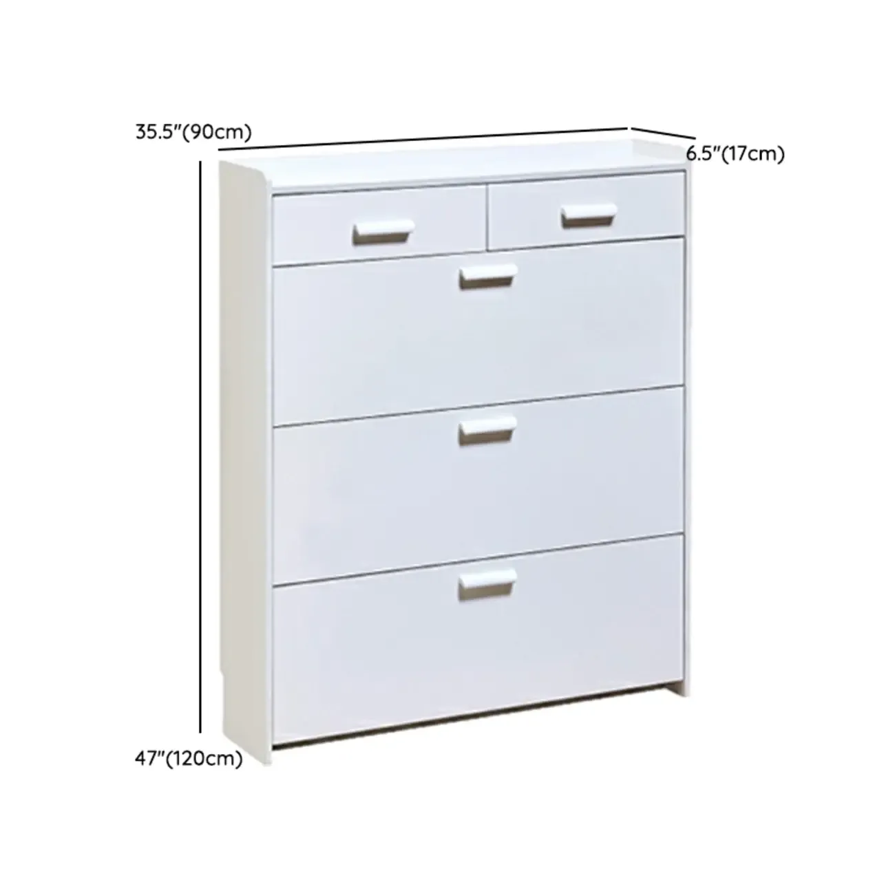 Narrow Wall-Mounted White Shoe Cabinet with Drawers Image - 23
