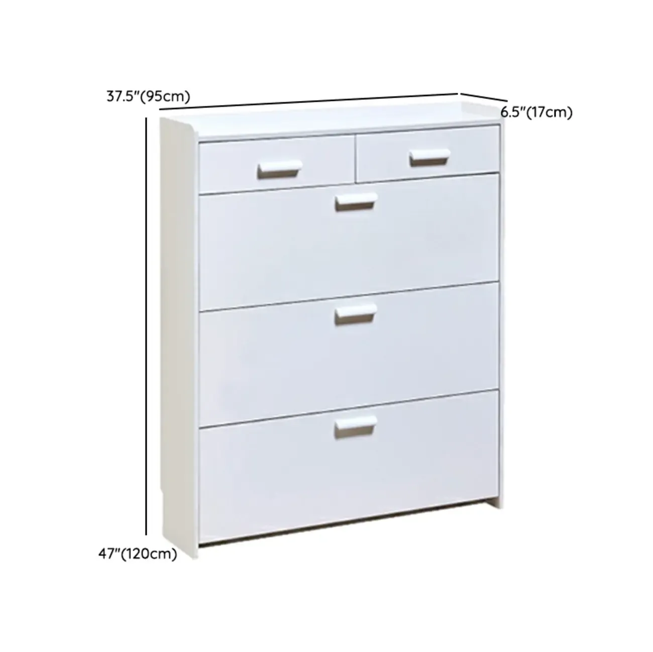 Narrow Wall-Mounted White Shoe Cabinet with Drawers Image - 29