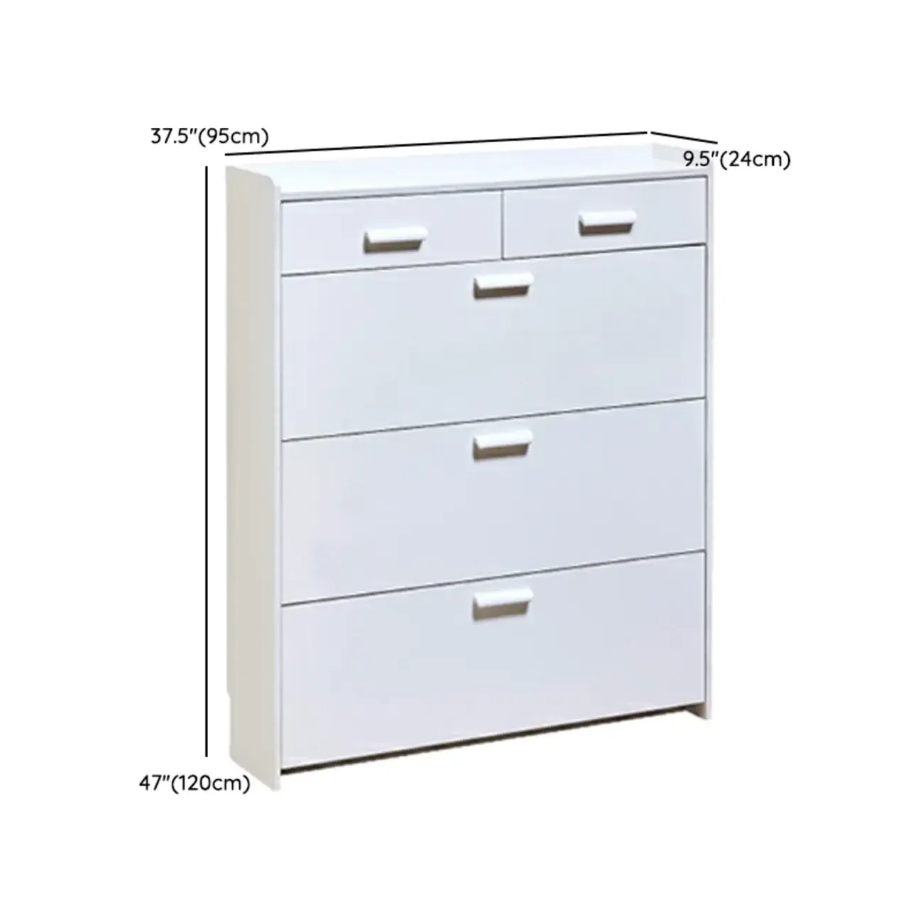 Narrow Wall-Mounted White Shoe Cabinet with Drawers Image - 34