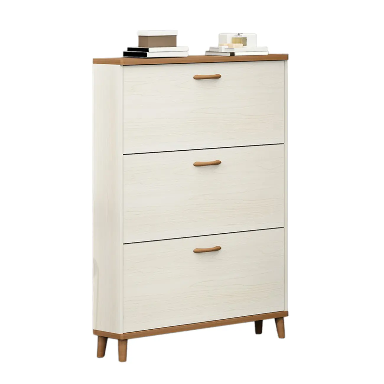 Narrow Beige Solid Wood Drop Front Shoe Cabinet Image - 3 | homeyfad