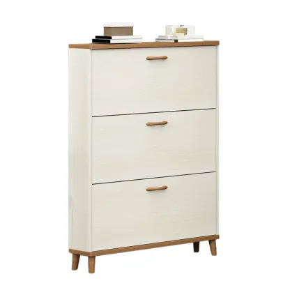 Narrow Beige Solid Wood Drop Front Shoe Cabinet Image - 4