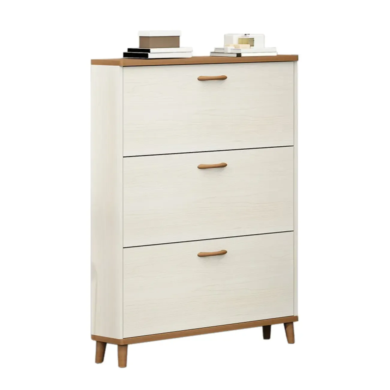 Narrow Beige Solid Wood Drop Front Shoe Cabinet Image - 6