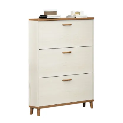 Narrow Beige Solid Wood Drop Front Shoe Cabinet Image - 6