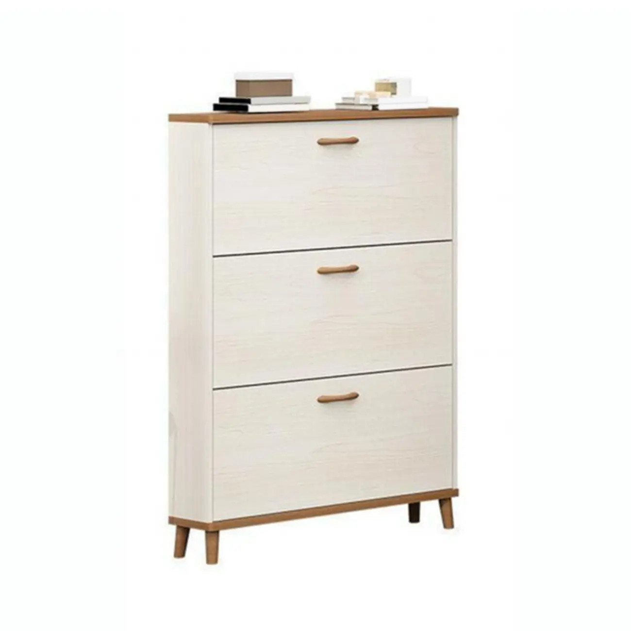 Narrow Beige Solid Wood Drop Front Shoe Cabinet Image - 9 | homeyfad