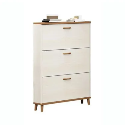 Narrow Beige Solid Wood Drop Front Shoe Cabinet Image - 9
