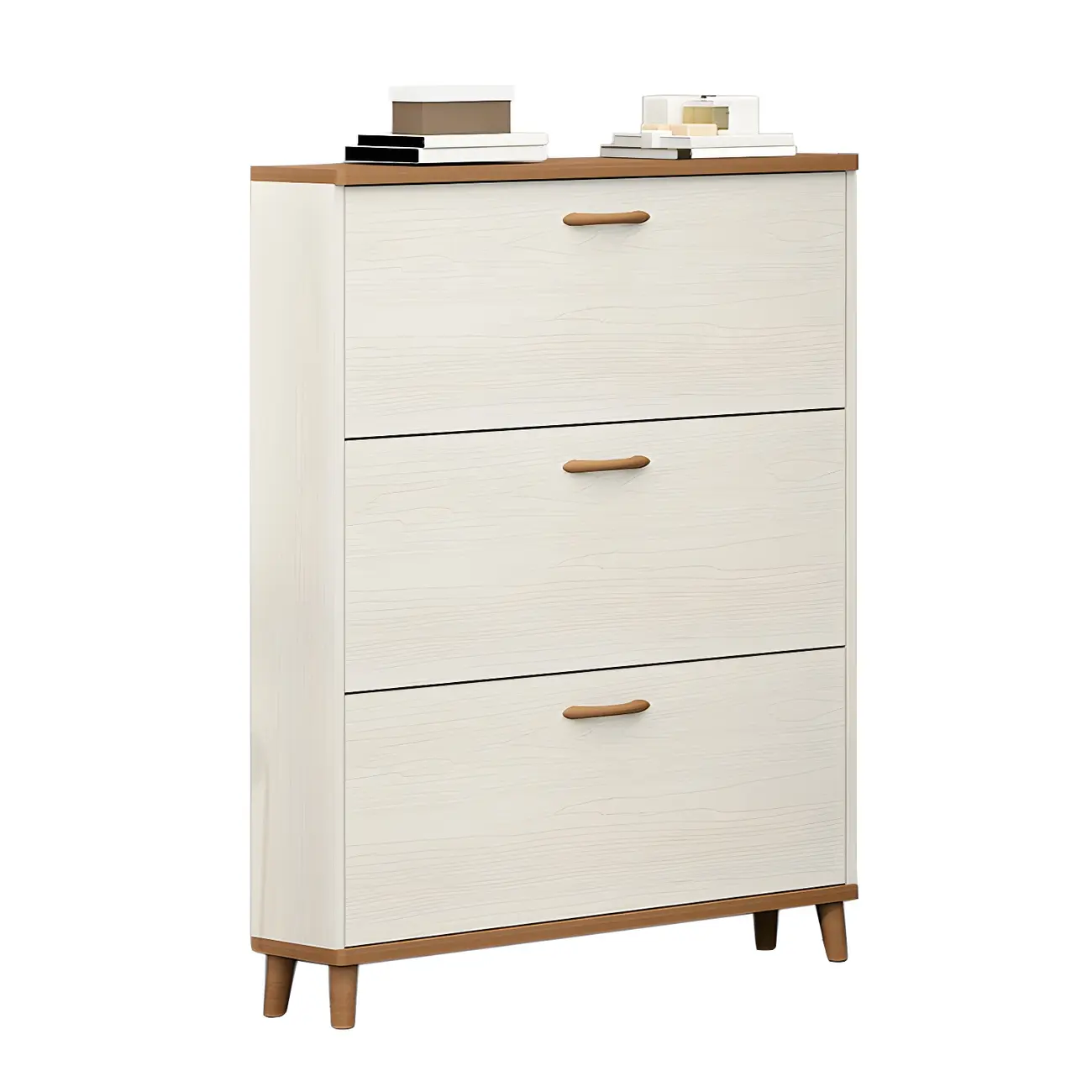 Narrow Beige Solid Wood Drop Front Shoe Cabinet Image - 10 | homeyfad