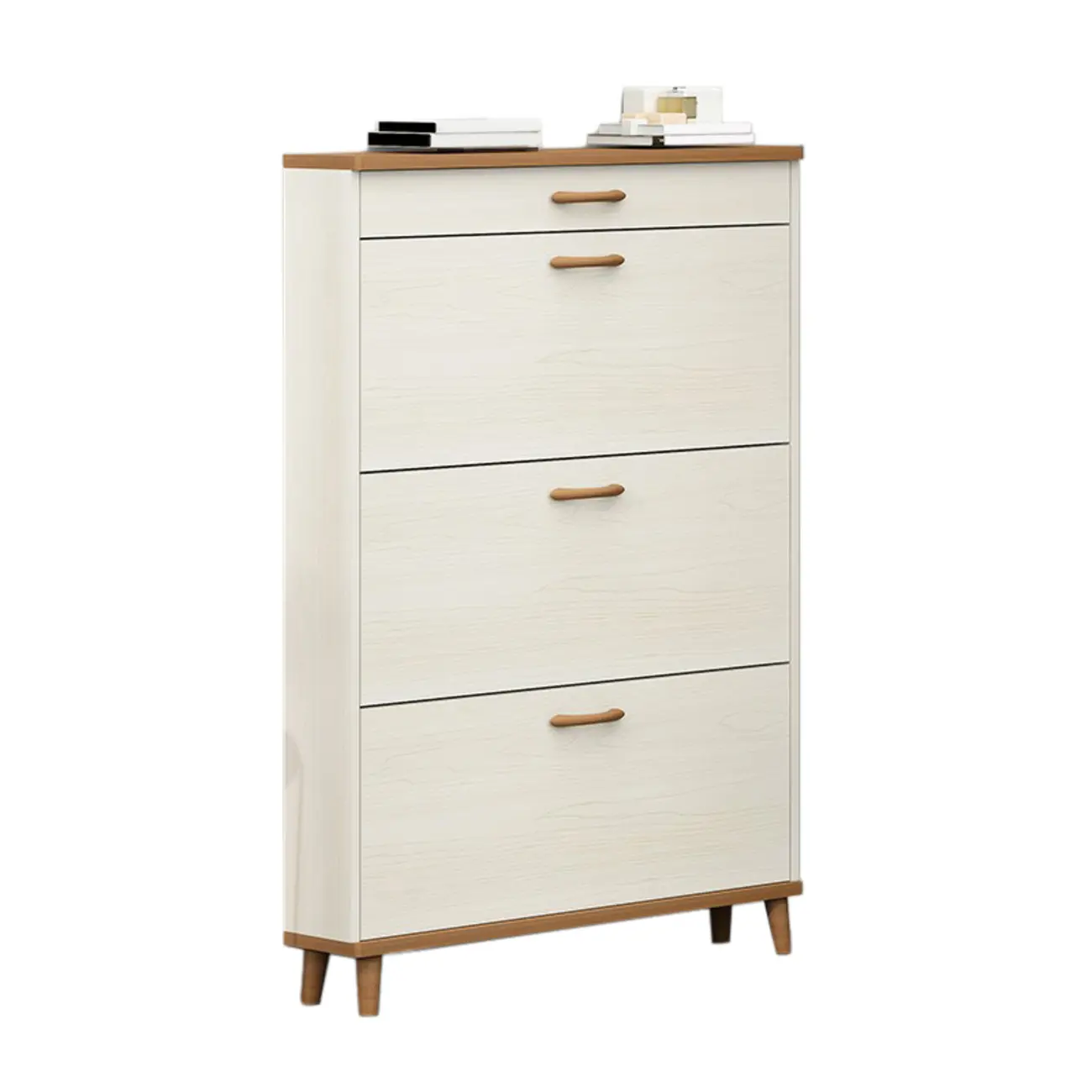 Narrow Beige Solid Wood Drop Front Shoe Cabinet Image - 11 | homeyfad